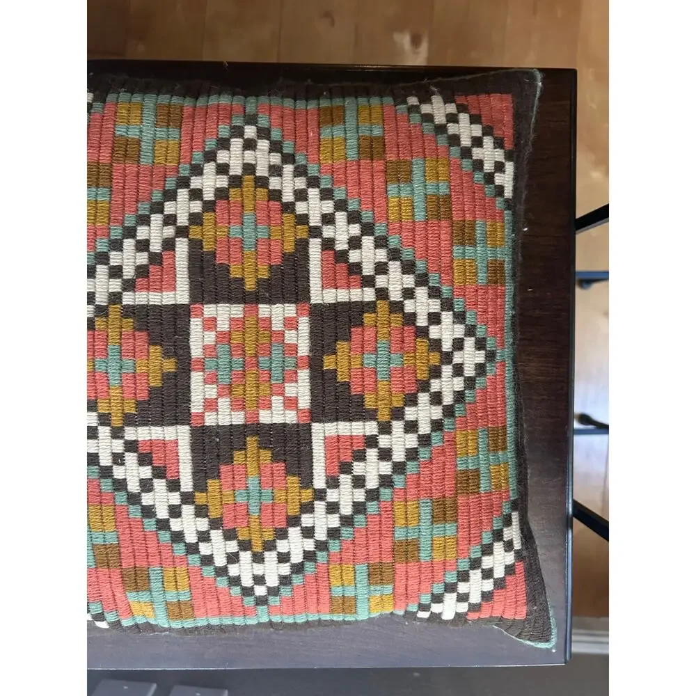 Vintage Norwegian Handmade Wool Embroidery Throw Pillow